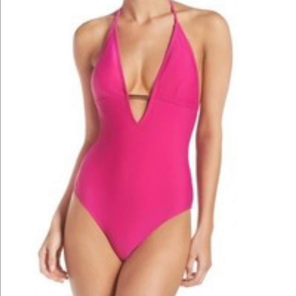 Ted Baker Hot Pink Cut Out One Piece Bathing Suit